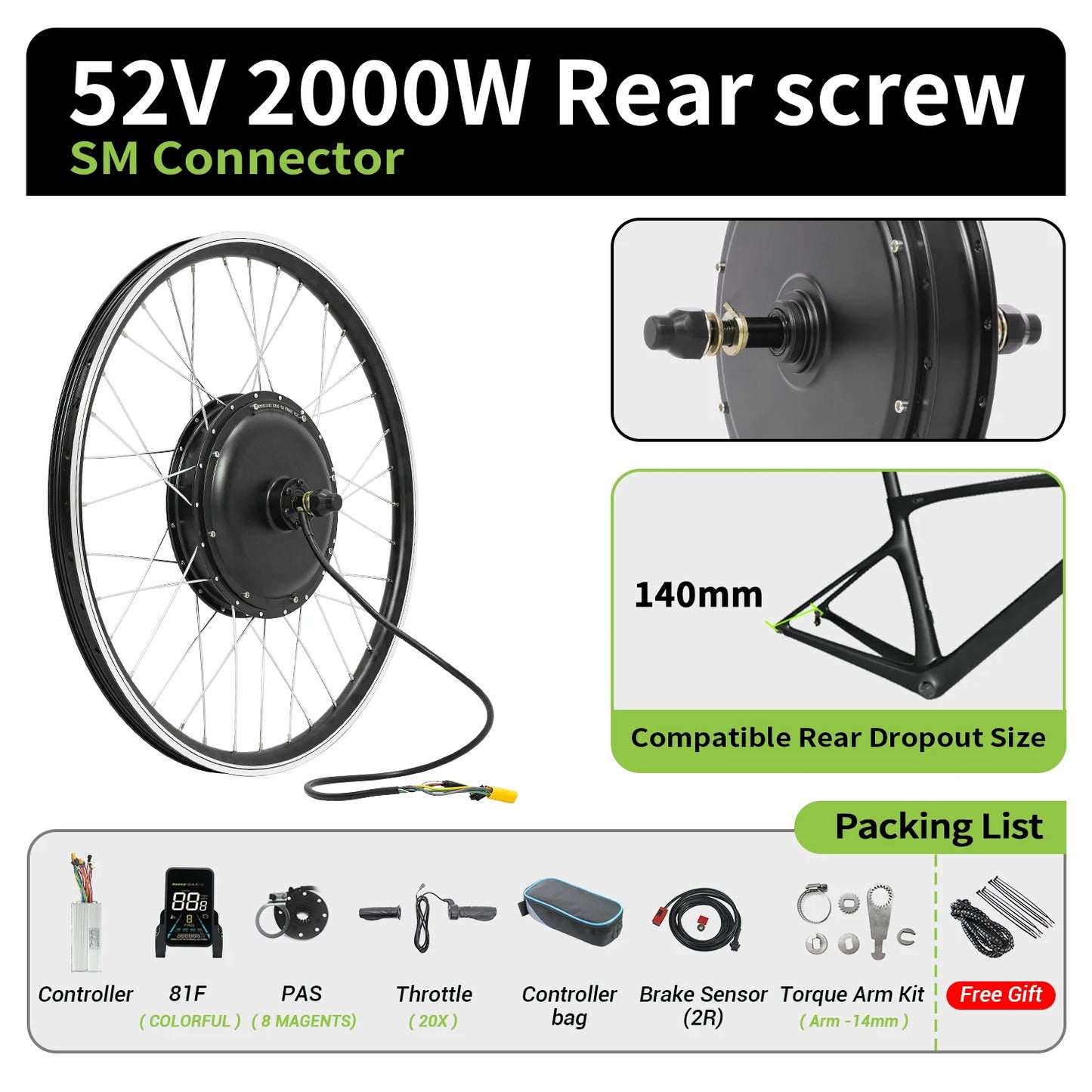 E-Bikes Global Electric Bike Conversion Kit 52V 2000W Hub Motor